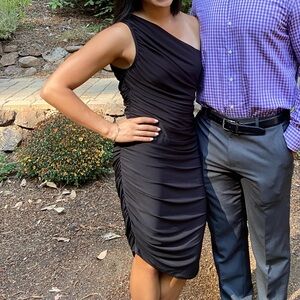 Wedding Guest Dress - Black one shoulder Dresss